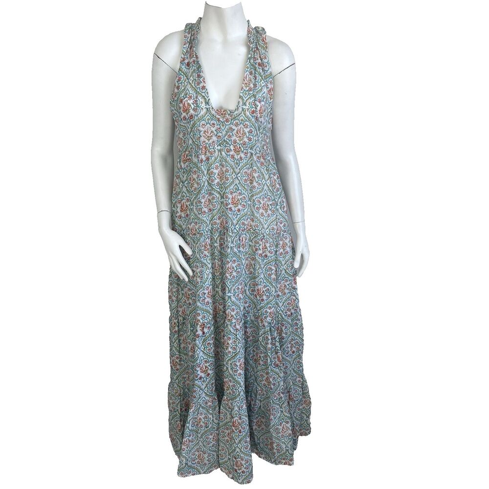 Vintage Ibiza Tiered Floral Cottage Maxi Dress M Resortwear Vacation Sundress